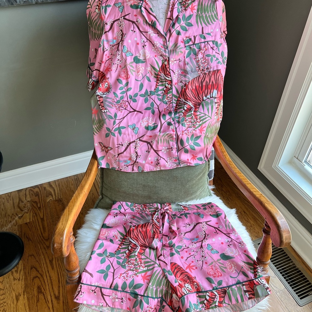 Karen Mabon Pink Tiger Blossom Print Pajama Set